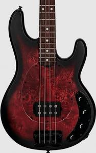 Басс гитара Sterling by Music Man Stingray RAY34 Poplar Burl Bass Guitar - Dark Scarlet Burst Satin