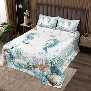 Erosebridal Комплект постельного белья Blue Ocean с морскими животными и морской тематикой, Blue,teal