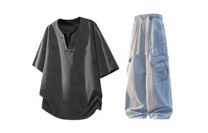 Повседневный спортивный свитер Unisex с круглой горловиной Moderate X1617, серый tie-dye short-sleeved top+светло-синий jeans