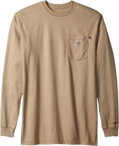 Огнестойкая хлопковая футболка Big & Tall с длинными рукавами Carhartt, хаки