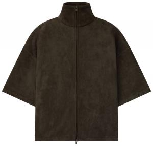 Куртка Fear of God Essentials из замшевого флиса с высоким воротником и рукавами 3/4, коричневого цвета