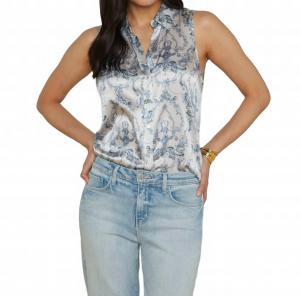 Emmy Блуза без рукавов из шелка в винтажном бело-голубом узоре L'Agence