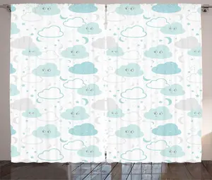 Штора ABAKUHAUS Grey Rustic с рисунком Ночной детский, универсальная тесьма для гостиной, с петлями и крючками, 280 x 225 см, цвет: белый жемчужно-голубой Abakuhaus