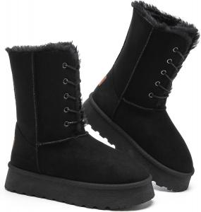 Женские зимние сапоги Uoidru, средние по голенищу, на шнуровке, с меховой подкладкой, замшевые на платформе, Black