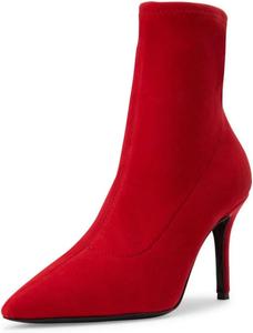 Женские классические ботильоны Maiyang с заостренным носком, тянущиеся, на высоком тонком каблуке, элегантные, на осень и зиму, для вечеринок и повседневной носки, размер 4-16 US, Red Suede