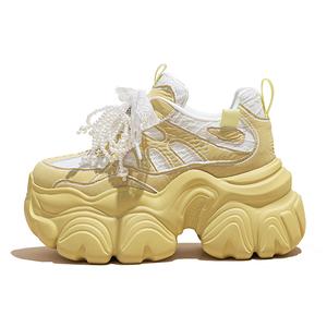Shoe cabinet floral language Женские устойчивые к истиранию дышащие утолщенные кроссовки на платформе с эффектом увеличения роста желтые, цвет Yellow