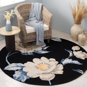 Ковер SAFAVIEH, 183 x 183 см, Jardin Collection, Black & Ivory, ручной работы из шерсти, цветочный дизайн, идеально для гостиной, столовой, спальни (JAR739Z)