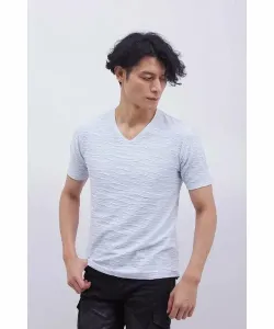 Жаккардовая футболка с коротким рукавом и V-образным вырезом и волнистой каймой Tornado Mart, цвет Saxe Blue