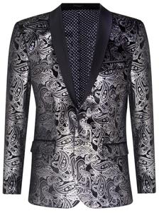 Классический блейзер-смокинг из бархата с серебряным узором пейсли Truclothing, черный