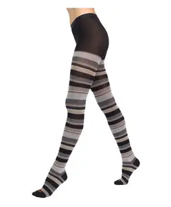 Черные хлопковые колготки для женщин в разноцветную полоску Gallo, мультиколор
