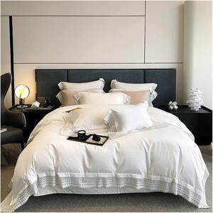 IBDRYKK Комплект постельного белья из египетского хлопка 1000TC белый шампань с кружевным краем