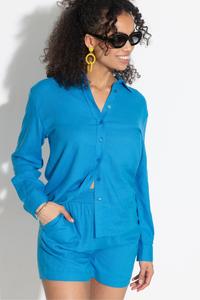 Шорты Bree из смесового льна и резинки с завышенной талией Pour Moi, синий