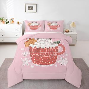 Erosebridal Розовый комплект постельного белья с новогодним принтом, Light Pink