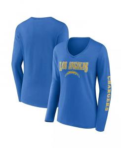 Женская футболка цвета Powder Blue с длинным рукавом и V-образным вырезом с надписью Los Angeles Chargers Fanatics