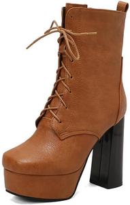 Женские ботинки на платформе с квадратным носком, шнуровкой и массивным каблуком, средние панк-ботинки в стиле combat JMdfcqer, Yellow