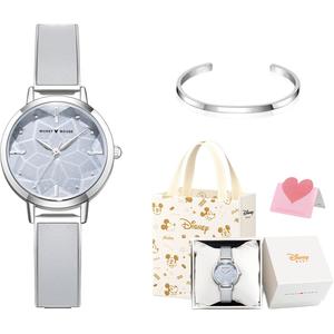 Disney Часы Quartz Movement Watch Women's Watch Blue Dial, Poetic Silver Gray[Disney Box with Bangle]