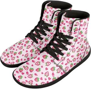 Женские широкие ботинки на босу ногу до щиколотки ко Дню святого Валентина с нулевым перепадом подошвы, противоскользящие высокие кроссовки для спорта GETELINSENG, Pink Stawberries