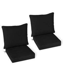 Комплект из 2 подушек для глубоких сидений стула, для использования внутри и снаружи помещений, с веревочными ремнями Gymax, Black