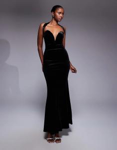 Платье-бандо макси TFNC с вырезом в форме сердца и отделкой на шее из черного бархата