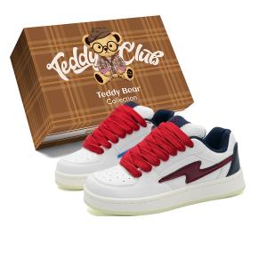 Teddy Bear Collection Стойкие к скольжению, ударам и истиранию унисекс скейтерские кеды низкие белые черные - белые красные синие (красные шнурки), цвет White Red Blue (Red Shoe Laces)
