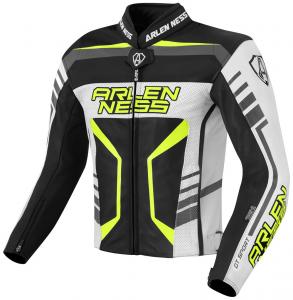 Кожаная мотоциклетная куртка Arlen Ness rapida 2, Black/White/Fluo Yellow