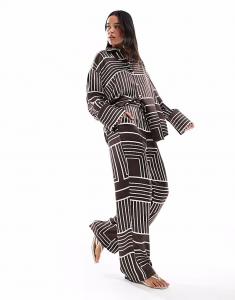 Широкие брюки из атласа с коричневым плиточным принтом 4Th & Reckless