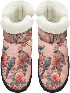 Женские удобные зимние ботинки для ходьбы с противоскользящей подошвой, средние по голенище, с внутренней подкладкой из искусственного меха Chririnla, Pink Floral Robin Bird
