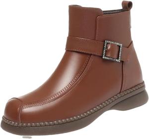 Зимние женские ботинки Niiyyjj из натуральной кожи, большой размер, британский стиль, ботинки до щиколотки, противоскользящие, с теплой флисовой подкладкой, Brown Fleece