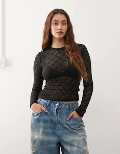 Длинный кружевной топ Noisy May черного цвета