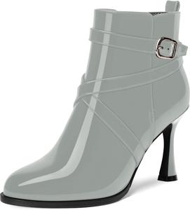 Женские ботильоны MODENCOCO с ремешком на щиколотке, пряжкой, закругленным носком, молнией, свадебные на высоком каблуке-стилетте 3,3 дюйма, Grey