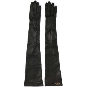 Elisabetta Franchi logo-plaque shearling gloves, черный