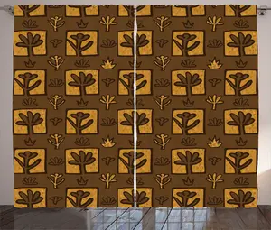 Желто-коричневая штора в деревенском стиле ABAKUHAUS, абстрактный, природа, ботанический, штора для спальни со сборками, петлями и крючками, 280 x 225 см, шоколадно-темно-желтый Abakuhaus