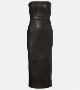 Кожаное платье миди Alex Perry, Dark Brown