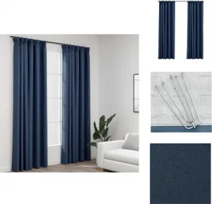 Плотные шторы с крючками, под лен, 2 шт., синие, 140 x 225 см - Шторы и портьеры vidaXL