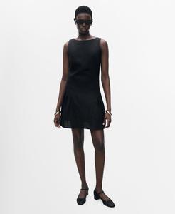 Женское короткое плиссированное платье из льняной смеси MANGO, Black