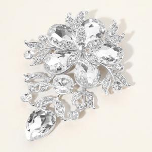 Брошь-булавка с цветочным узором из стекла и камней Fashnzfab, прозрачный/серебряный