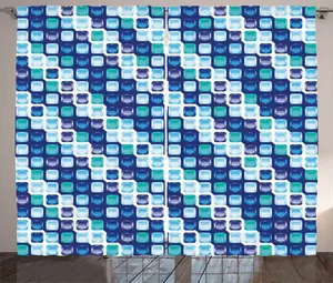 Шторы ABAKUHAUS в стиле ретро, винтажные мозаичные квадраты, универсальные ленточные шторы для гостиной с петлями и крючками, 280 x 225 см, светло-голубой, темно-синий, белый Abakuhaus