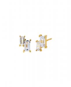 Серьги-гвоздики с двойным багетом и золотым покрытием из кубического циркония by Adina Eden, Gold