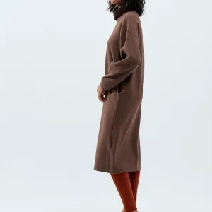 FW23 U Платье с длинными рукавами женское Light Umber с лацканами средней длины UNIQLO, светло-umber