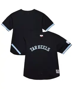 Мужская модная бейсбольная джерси On The Clock с полной застежкой на пуговицах в черном цвете North Carolina Tar Heels Mitchell & Ness