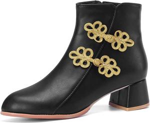 Женские ретро ботильоны с цветочным принтом, с округлым носком, боковой молнией, на невысоком грубом каблуке, элегантные короткие ботинки JOEUSTY, Black