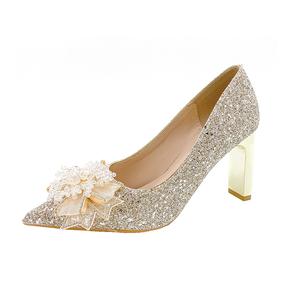 Alxnan Женские туфли на платформе шампань с массивным каблуком, цвет Champagne Chunky Heel