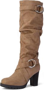 Женские сапоги mysoft до колена с модным массивным каблуком, теплые зимние сапоги с боковой молнией, Taupe Suede