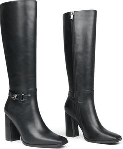 Женские высокие сапоги Zzheels с квадратным носком, массивным каблуком и длинные женские сапоги, Black Buckle