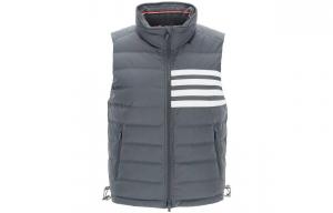 Футболка с четырьмя полосами на набитой стеганой жилетке THOM BROWNE, серый