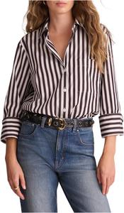 Женская рубашка с Y-образным вырезом и регулируемыми рукавами Madewell, Purple Black And White Stripe