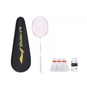 Li-Ning Thunder Mini Cannon Full Carbon бадминтонная ракетка Offensive Type Heavy Head, Stiff Shaft Entry level, white racket+racket cover+feather yarn+grip tape *1 (purple star)