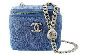 23P Сумка-коробка из денима, Квадратная сумка-коробка через плечо, Кроссбоди Трампетс Женская синяя CHANEL