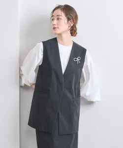 Жилет без воротника с V-образным вырезом и жаккардовым узором в горошек United Arrows, цвет Navy