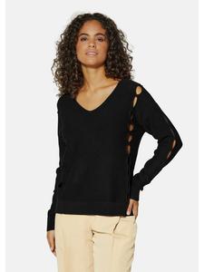 MADELEINE Черный вязаный свитер с вырезами и V-образным вырезом